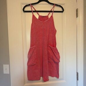 New Zenana Romper with Pockets pink acid wash